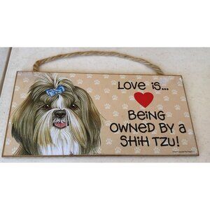 Love & Laughter Wooden Signs Hanging Decor Sign Shih Tzu Love Theme Size 10x5 In